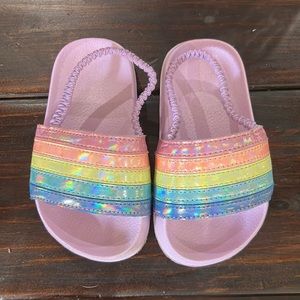 Rainbow sparkle slides w elastic back sz 6